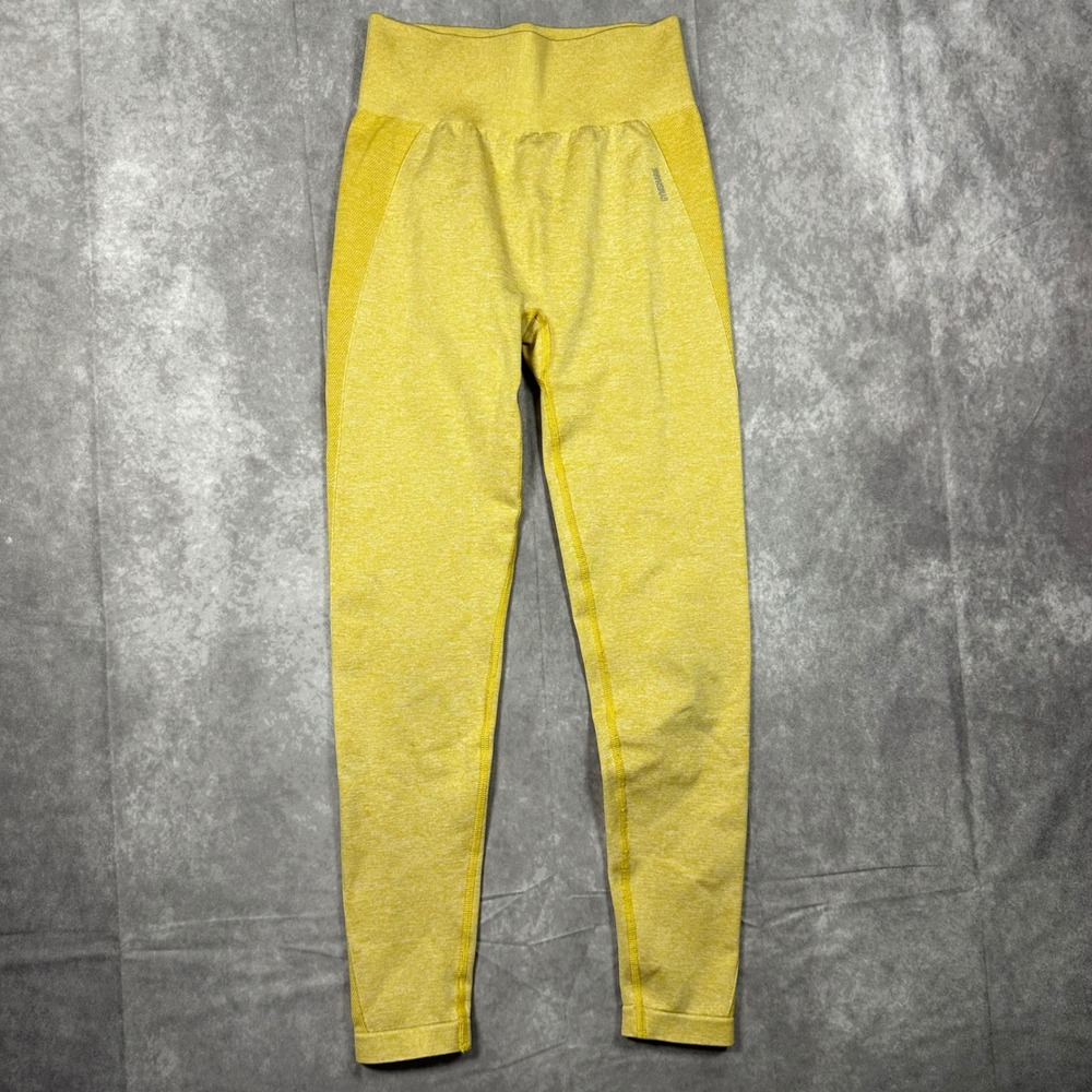 Gymshark Flex High Waisted Leggings Yellow XS Marl Seamless Knit Workout Yoga